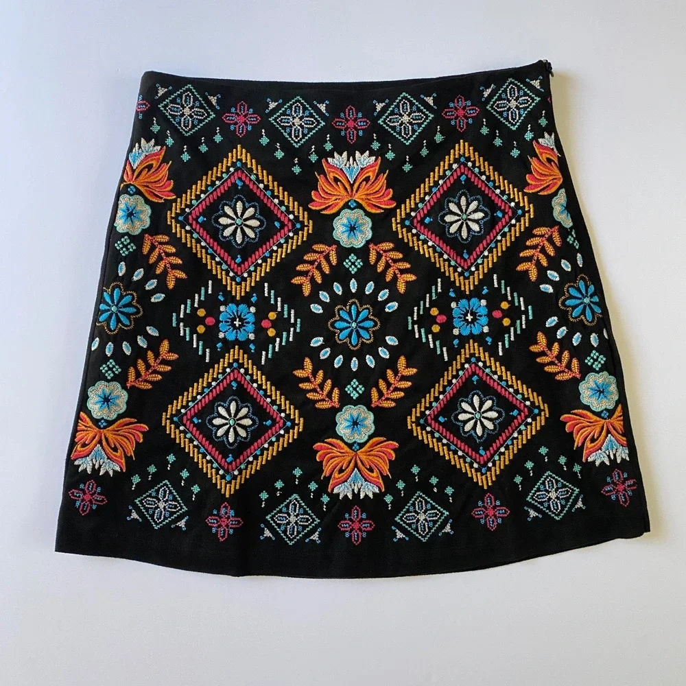 Savanna Jane Embroidered Skirt Floral Mini Patchwork  Bohemian Festival‎ Size S